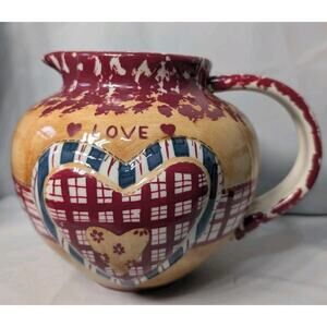 Vintage Russ Berrie & Co.‎ Ceramic Pitcher/Creamer Patchwork Love